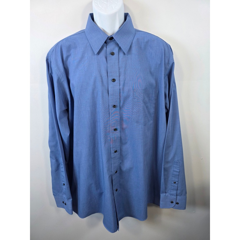 Stafford Mens Blue Wrinkle Free Button Down Dress Shirt 17.5 36/37 Long Sleeve